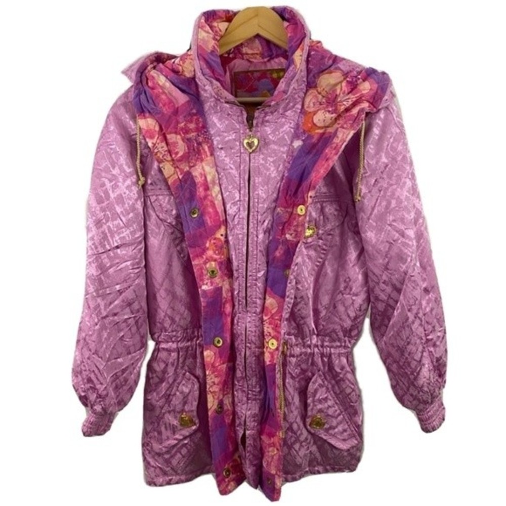 Vintage Pink Jacket Miss Phenis Ski Full Zip with Gold Heart Retro 80s 90s